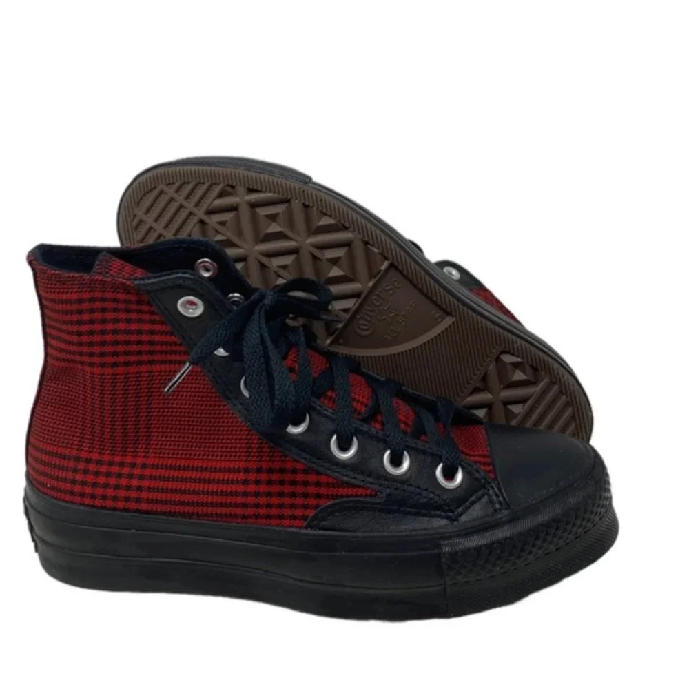 Converse Ctas Lift Platform High Top Canvas Skate Plaid Red Women Custom 569923C - Picture 10 of 11